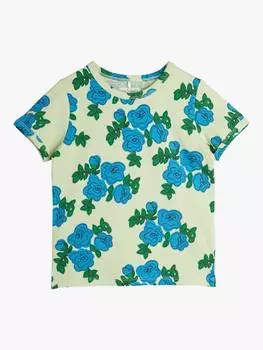 Детская футболка из органического хлопка с цветочным рисунком Mini Rodini, цвет Blue Roses