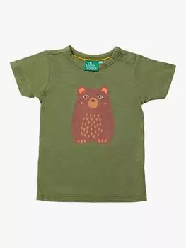 Детская футболка из органического хлопка с принтом медведя Little Green Radicals, зеленый/разноцветный