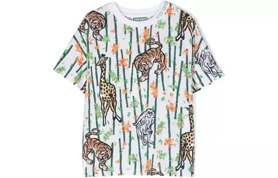 Детская футболка Kenzo с принтом животных, мультиколор
