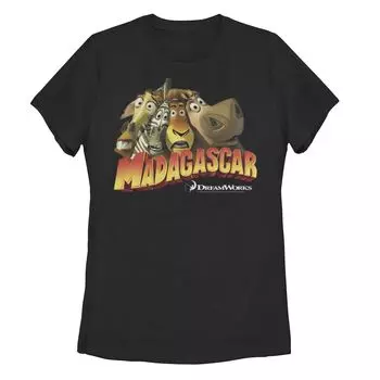 Детская футболка Madagascar со сжатым групповым изображением, классическая футболка с логотипом фильма и графическим рисунком Licensed Character