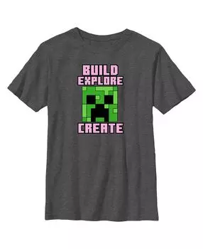 Детская футболка Minecraft Creeper Face Build Explore Create для мальчика Microsoft