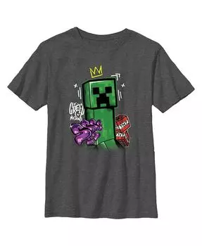 Детская футболка Minecraft Creeper King для мальчика Microsoft, серый