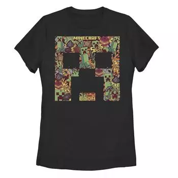 Детская футболка Minecraft Creeper с коллажем и большим лицом Licensed Character