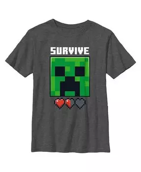 Детская футболка Minecraft Creeper Survive Hearts для мальчика Microsoft, серый
