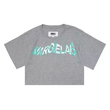 Детская футболка MM6 Maison Margiela Серый меланж/Яркий морской