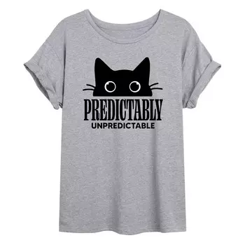 Детская футболка оверсайз с рисунком кота «Predictbly Unpredictable» Licensed Character, серый