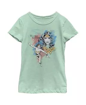 Детская футболка пастельных тонов с изображением газеты Чудо-женщина для девочек Warner Bros., зеленый