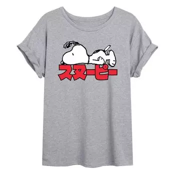 Детская футболка Peanuts Snoopy Laying On Red с надписью кандзи большого размера Licensed Character