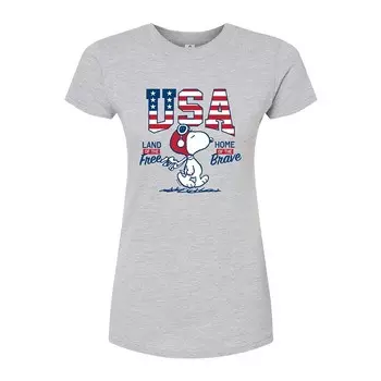 Детская футболка Peanuts Snoopy USA Free Brave с графическим рисунком Licensed Character, серый