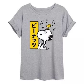 Детская футболка Peanuts Snoopy & Woodstock с надписью «Кандзи» большого размера Licensed Character