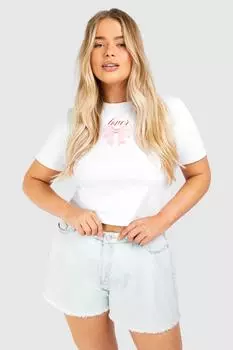 Детская футболка Plus Lover с бантом boohoo, белый