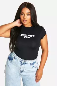 Детская футболка Plus Mob Wife boohoo, черный