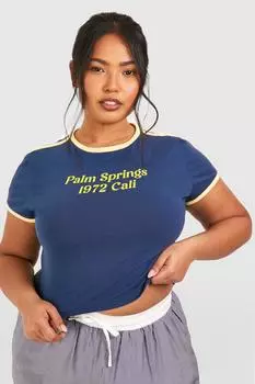 Детская футболка Plus Palm Springs Ringer boohoo, темно-синий