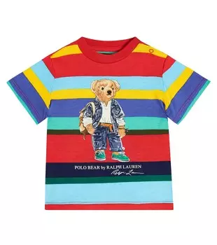 Детская футболка-поло в полоску с медвежонком из хлопка Polo Ralph Lauren Kids, мультиколор