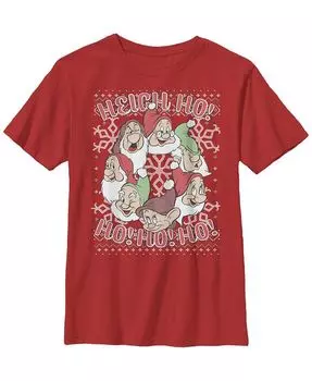Детская футболка Рождество Белоснежка и семь гномов Хей Хо для мальчика Disney, красный