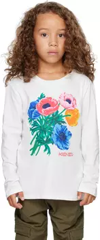 Детская футболка с белыми цветами Kenzo