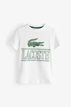 Детская футболка с большим логотипом под крокодила Lacoste, белый