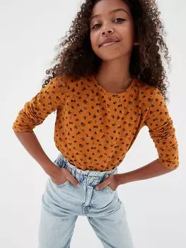 Детская футболка с цветочным принтом Gap, оранжевый