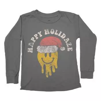 Детская футболка с длинным рукавом Happy Holidaze в винтажном черном цвете TINY WHALES