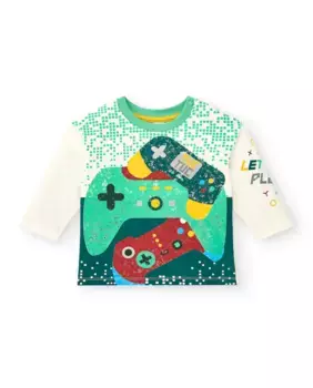 Детская футболка с длинными рукавами и изображением контроллеров для видеоигр Tuc tuc, кремовый