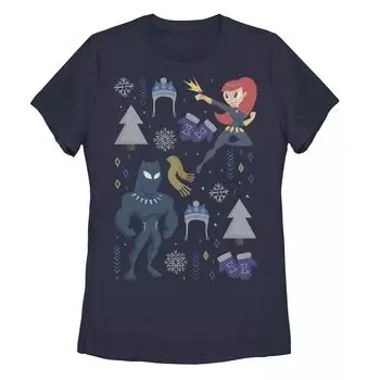 Детская футболка с графическим рисунком Marvel Black Panther and Black Widow Holiday Icons Licensed Character, темно-синий