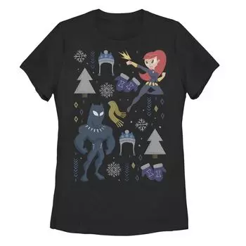 Детская футболка с графическим рисунком Marvel Black Panther and Black Widow Holiday Icons Licensed Character, черный