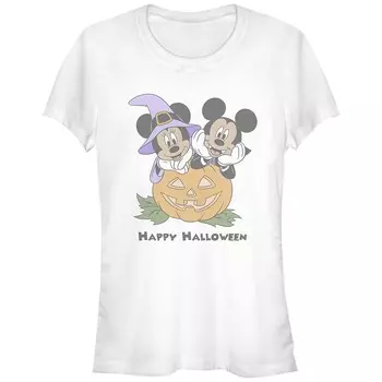 Детская футболка с изображением Микки Мауса и Минни «Счастливый Хэллоуин» в виде тыквы Disney's, белый