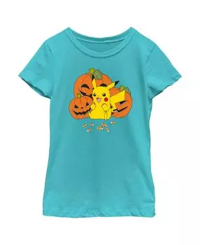 Детская футболка с изображением покемонов Хэллоуина и Пикачу Джек-О'-Лантерн для девочек Nintendo