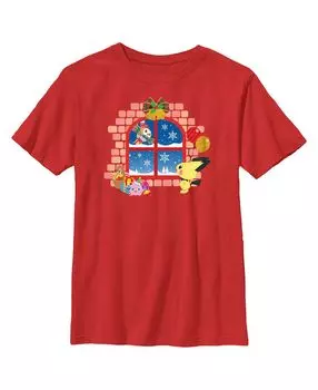 Детская футболка с изображением покемонов «Рождественское окно» для мальчика Nintendo