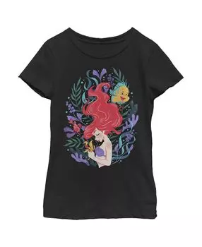 Детская футболка с изображением Русалочки и подводного мира для девочек «Ариэль» Disney