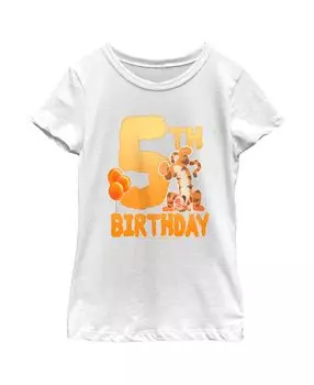 Детская футболка с изображением Винни-Пуха и тигра на 5-летие для девочек Disney
