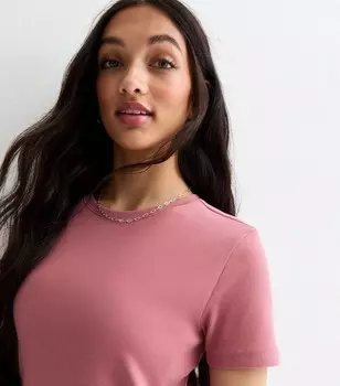 Детская футболка с короткими рукавами в рубчик темно-розового цвета для девочек New Look, темно-розовый