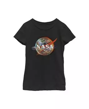 Детская футболка с красочным логотипом Planetary Exploration и водоворотом для девочек NASA