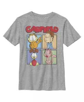 Детская футболка с красочными портретами персонажей Гарфилда для мальчиков Nickelodeon, серый