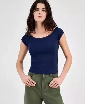 Детская футболка с кружевной отделкой и вырезом «лодочкой» Just Polly, розовый