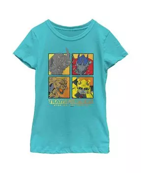 Детская футболка с квадратами Трансформеры: Восстание зверей для девочек Hasbro, синий