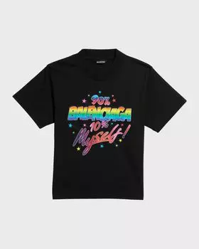 Детская футболка с логотипом и типографским рисунком, размеры 2–10 Balenciaga, цвет 1055 Washed Black