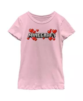 Детская футболка с логотипом Minecraft на День святого Валентина и сердечками для девочек Microsoft