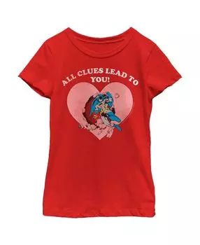 Детская футболка с надписью «Бэтмен» для девочек «Все подсказки ведут к тебе» ко Дню святого Валентина DC Comics