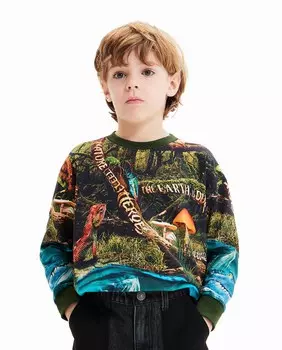 Детская футболка с надписью «Природа» Desigual, зеленый