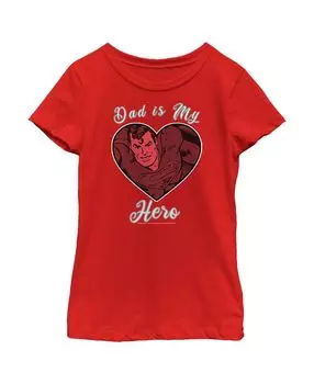 Детская футболка с надписью «Супермен» для девочек «Папа — мой герой» ко Дню святого Валентина DC Comics
