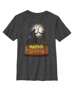 Детская футболка с надписью Звездные войны для мальчика С днем рождения Дуэльный торт Disney Lucasfilm, серый