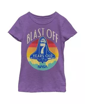 Детская футболка с портретом в стиле ретро на 7-й день рождения для девочки «Спейс шаттл стартовал» NASA