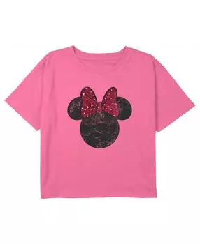 Детская футболка с потертостями красного цвета с бантом и леопардовым принтом для девочек «Микки и друзья Минни Маус» Disney