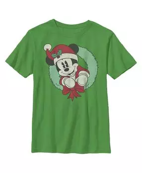 Детская футболка с праздничным венком Микки Мауса и Микки Мауса для мальчиков Disney