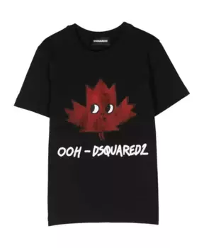 Детская футболка с принтом кленового листа Dsquared2, черный
