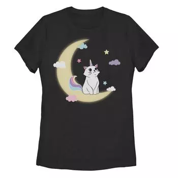 Детская футболка с рисунком Caticorn Cloudy Moon, черный