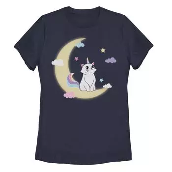 Детская футболка с рисунком Caticorn Cloudy Moon, темно-синий