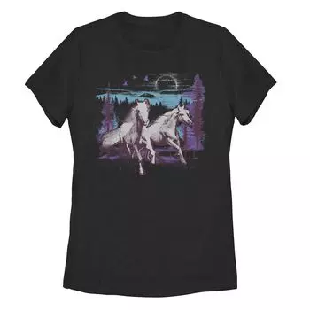 Детская футболка с рисунком Moon Run Horse для улицы, черный