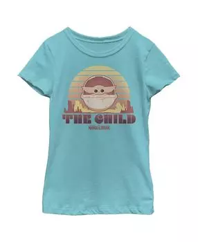 Детская футболка с рисунком «Звездные войны: Мандалорец» для девочек, детская футболка в стиле ретро с закатом Disney Lucasfilm